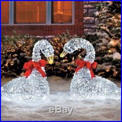 Set of 2 Outdoor Lighted Ice Crystal Swans Christmas Yard Lawn Decor Sculptures