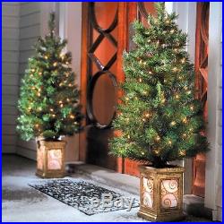 Set of 2 Pre Lit Porch Trees Indoor Outdoor Christmas Lighted Yard Decor 4 Foot