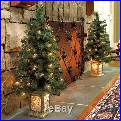 Set of 2 Pre Lit Porch Trees Indoor Outdoor Christmas Lighted Yard Decor 4 Foot