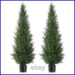Set of 2 Pre-Potted 5 Feet Faux Cedar Tree, Lifelike UV Protected Front Door