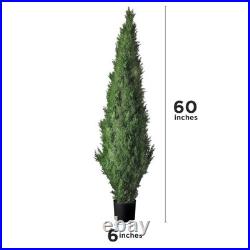 Set of 2 Pre-Potted 5 Feet Faux Cedar Tree, Lifelike UV Protected Front Door