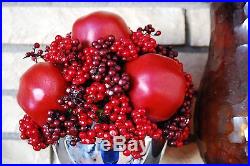 Set of 2 Restoration Hardware Red Pomegranate Berry Vase Arrangements