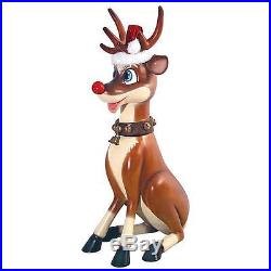 Set of 2 Rudolph the Red Nosed Reindeer in Santa Hat Christmas Holiday Statues