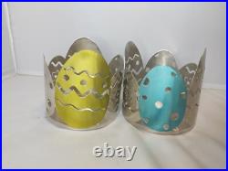 Set of 2 SONOMA Easter Egg Solid Metal Jar Candle Holder Ring Home Decor