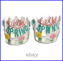 Set of 2 SONOMA Spring Fence Metal Jar Candle Ring Holder Easter Home Decor
