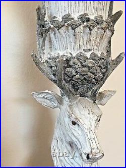 Set of 2 Tall Rustic Stag Head Candle Holders Candlestick Nordic Style Pillar