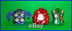 Set of 3 Blown Glass Christmas SweaterTree Ornaments