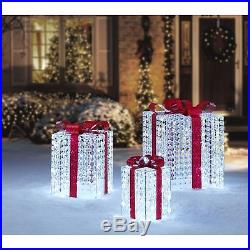 Set of 3 Crystal Ice LED Lighted Gift Boxes Display Outdoor Christmas Yard Decor