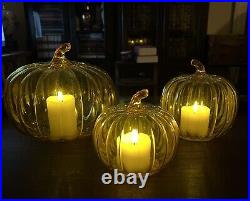 Set of 3 Glass Pumpkin LED Light Candles