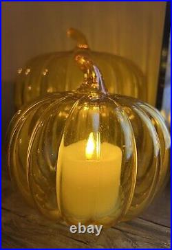 Set of 3 Glass Pumpkin LED Light Candles