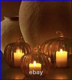 Set of 3 Glass Pumpkin LED Light Candles