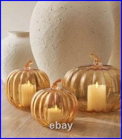 Set of 3 Glass Pumpkin LED Light Candles