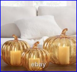 Set of 3 Glass Pumpkin LED Light Candles