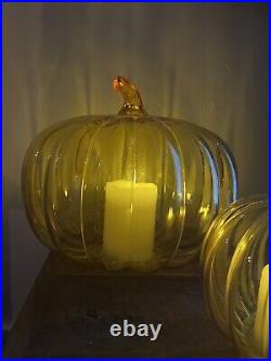 Set of 3 Glass Pumpkin LED Light Candles