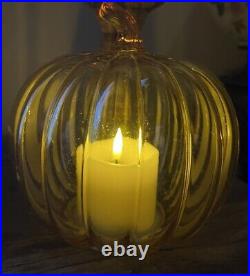 Set of 3 Glass Pumpkin LED Light Candles