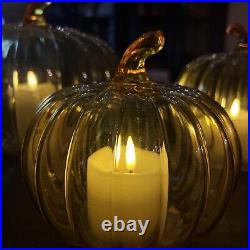 Set of 3 Glass Pumpkin LED Light Candles