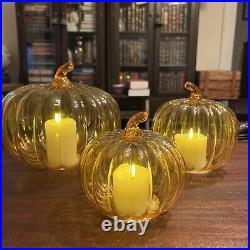 Set of 3 Glass Pumpkin LED Light Candles