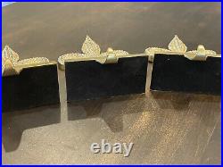 Set of 3 Gold Tone FLEUR de LIS STOCKING HOLDERS METAL w RHINESTONES 83B