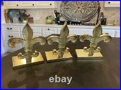 Set of 3 Gold Tone FLEUR de LIS STOCKING HOLDERS METAL w RHINESTONES 83B