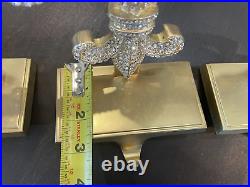 Set of 3 Gold Tone FLEUR de LIS STOCKING HOLDERS METAL w RHINESTONES 83B
