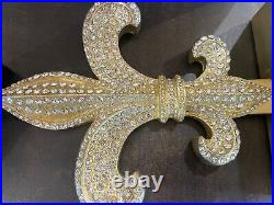Set of 3 Gold Tone FLEUR de LIS STOCKING HOLDERS METAL w RHINESTONES 83B