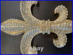 Set of 3 Gold Tone FLEUR de LIS STOCKING HOLDERS METAL w RHINESTONES 83B