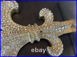 Set of 3 Gold Tone FLEUR de LIS STOCKING HOLDERS METAL w RHINESTONES 83B
