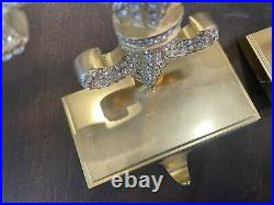 Set of 3 Gold Tone FLEUR de LIS STOCKING HOLDERS METAL w RHINESTONES 83B
