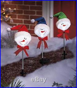 Set of 3 Holiday Winter Christmas Snowman Solar Stakes NEW