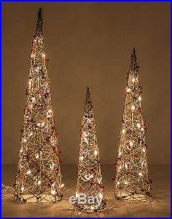 Set of 3 Indoor/Outdoor Champagne Cone Holiday and Christmas Trees