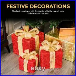 Set of 3 LED Light Up Festive Xmas Christmas Gift Parcel Box Set Decoration