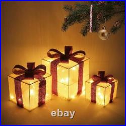 Set of 3 LED Light Up Festive Xmas Christmas Gift Parcel Box Set Decoration