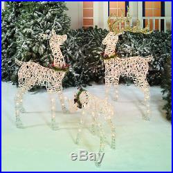 Set of 3 LED Lighted Rattan Deer Christmas Santa Deer Family Outdoor Decoration