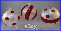 Set of 3 Large Round Glass Christmas Ornaments Red White Holiday Decoration