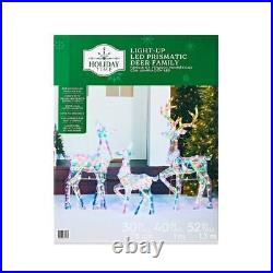 Set of 3 Light-up 2D LED Prismatic Polygon Deer Family Holiday Decorations