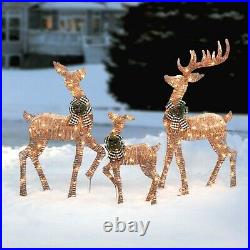 Set of 3 Light-up Rattan-Look Reindeer Family Incandescent Christmas Lights Lit