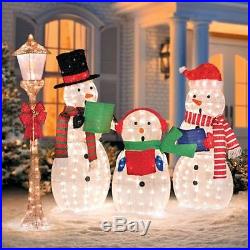 Set of 3 Lighted Snowman Family Sculptures Display Outdoor Christmas Yard Decor