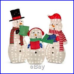 Set of 3 Lighted Snowman Family Sculptures Display Outdoor Christmas Yard Decor