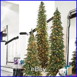 Set of 3 Slim Pine Pre Lit Artificial Christmas Trees Holiday Display Decoration