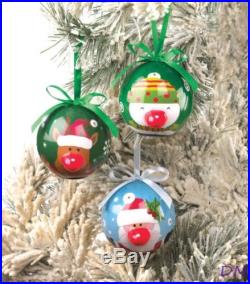 Set of 3 Snowman, Reindeer & Santa LED Light Up Christmas Tree Ornaments