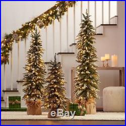 Set of 3 Topiary Christmas Trees Pre Lit 220 LED Lights 5′ 4′ 3′ Flocked