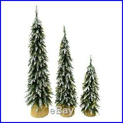 Set of 3 Topiary Christmas Trees Pre Lit 220 LED Lights 5' 4' 3' Flocked