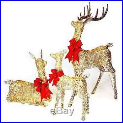 Set of 3 Twinkling Gold LED Lighted Deer Display Outdoor Christmas Yard Decor