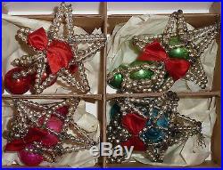 Set of 4 Antique Vintage 1920s Mercury Glass Star Christmas Tree Decorations M78