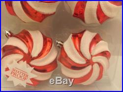 Set of 4 Christmas Holiday Peppermint Swirl Shatterproof Ornaments Red & White