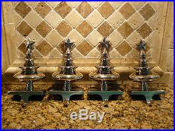 Set of 4 Crate & Barrel Silver Tone Christmas Tree Stocking Holders / Hangers