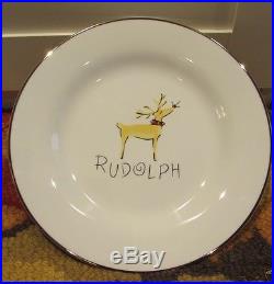 Set of 4 Pottery Barn RUDOLPH 11 Reindeer Dinner Plate Christmas Holiday MINT