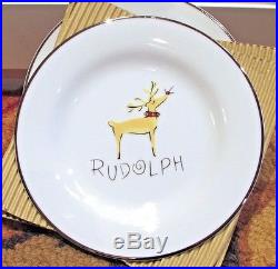 Set of 4 Pottery Barn RUDOLPH 8.5 Reindeer Salad Plate Christmas Holiday MINT