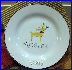 Set of 4 Pottery Barn RUDOLPH 8.5 Reindeer Salad Plate Christmas Holiday MINT