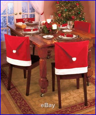 Set of 4 Santa Clause Red Hat Chair Back Covers for Christmas Dinner Decor New